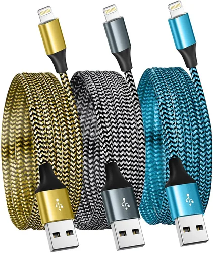 SHUSEL Paquete de 3 cargadores para iPhone, cable Lightning USB de 6 pies, certificado MFi, carga rápida, nailon trenzado para iPhone, cable de