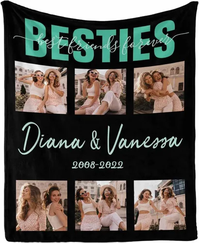 Miniatura 13 de InterestPrint Manta de forro polar suave con memoria personalizada para mejor amiga, personalizada con imágenes y texto para la graduación de tu