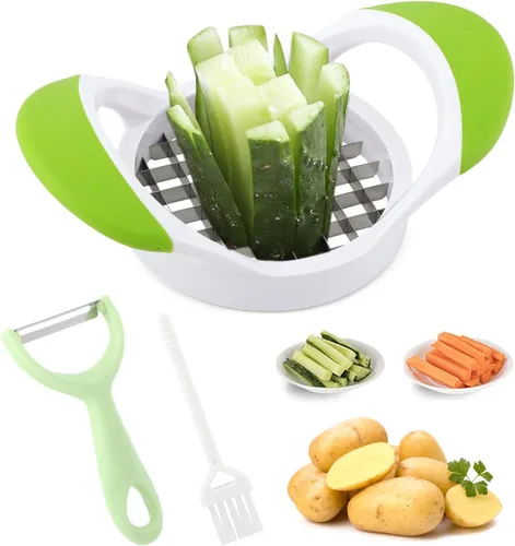 Cortador de patatas fritas, multiusos, de acero inoxidable, para papas, cebollas, picador de alimentos, cortador manual de verduras, color verde