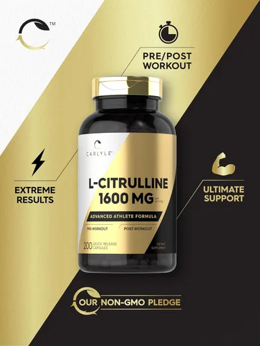 Miniatura 5 de Carlyle L Citrulina 1600mg 200 cápsulas para hombres y mujeres Fórmula avanzada para atletas Suplemento sin OMG y sin gluten