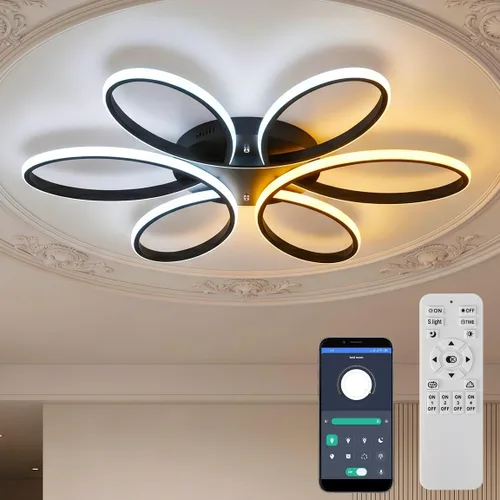 Miniatura 9 de Moderna lámpara LED de techo, 23 pulgadas, 70 W, con control remoto/aplicación, lámpara de montaje empotrado regulable para sala de estar, comedor