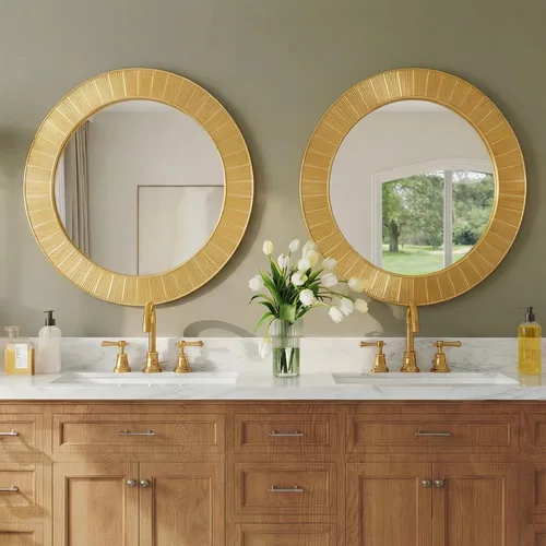 Miniatura 8 de Espejo de pared dorado redondo grande – Espejo de marco de diseño acanalado texturizado de 31 pulgadas, moderno espejo de acento de rayos solares