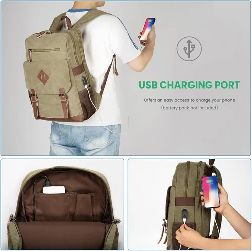 Miniatura 2 de Modoker Mochila vintage ecológica para hombres y mujeres, mochila de lona que se adapta a la mayoría de computadoras y tabletas de 15.6 pulgadas