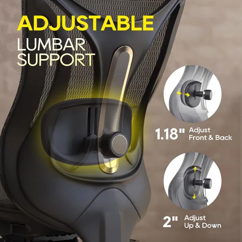 Miniatura 5 de CYKOV Silla de oficina ergonómica con reposapiés, soporte lumbar ajustable y reposacabezas, silla de computadora reclinable de malla de 90-160°