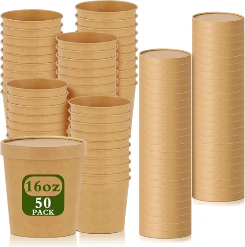 Miniatura 13 de Paquete de 100 recipientes de papel de 4 onzas para sopa con tapas ventiladas, recipientes desechables para alimentos, tazas de helado de estraza
