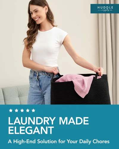 Miniatura 5 de XXXXL LAVABLE Cesta Grande Negra para Mantas Cesta para Sala de Estar 2 Piezas Cestas de Juguetes Almacenamiento Niños de Cuerda Tejida XXX Cesta