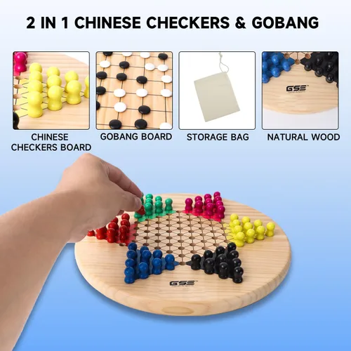 Miniatura 3 de GSE Games & Sports Expert Juego de mesa 2 en 1 de madera natural de 11.5 pulgadas con 66 clavijas y piedras de madera colorida, juego de estrategia