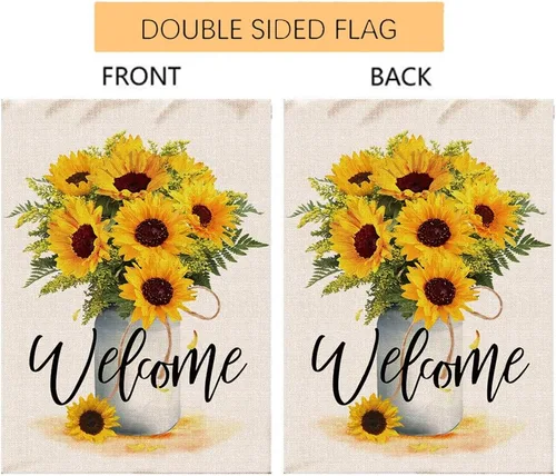 Miniatura 3 de Hexagram Bandera de verano para casa, bandera de jardín de bienvenida de girasol de 28 x 40 pulgadas, banderas de arpillera de temporada al aire