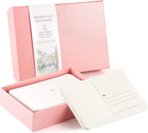 Prudiut 48 hojas de postales de acuarela de 4 x 6, postales en blanco de 140 libras/300gsm, tarjetas de papel de acuarela, suministros de arte, Rosa
