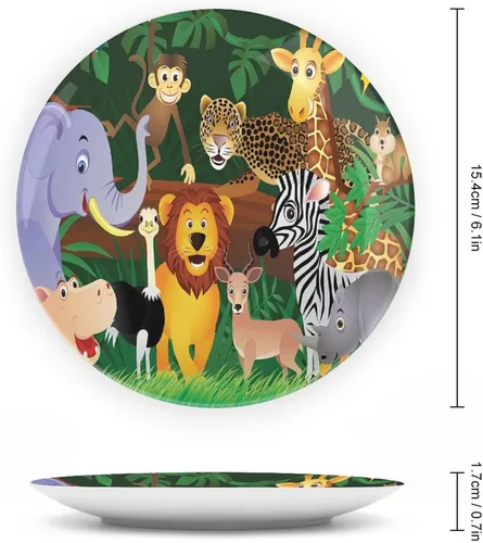 Miniatura 2 de Plato decorativo de 6 pulgadas, manualidades de cerámica del zoológico, animales en la selva, placa de exhibición divertida para cenas, eventos