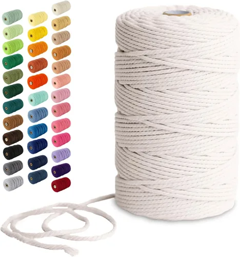 Miniatura 119 de Nook Theory - Cuerda de macramé de 3 mm, 220 yardas de cuerda de algodón, hilo de 4 mm y 5 mm, cuerda para manualidades, perfecta para colgantes