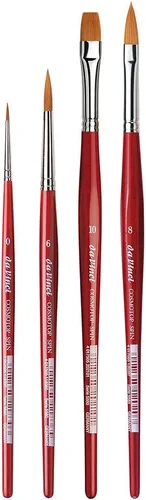Juego de Pinceles de Pintura de Acuarela Da Vinci, Pinceles CosmoTop Spin, Fibras Sintéticas Avanzadas de Múltiples Diámetros - Redondo 0 y 6, Plano
