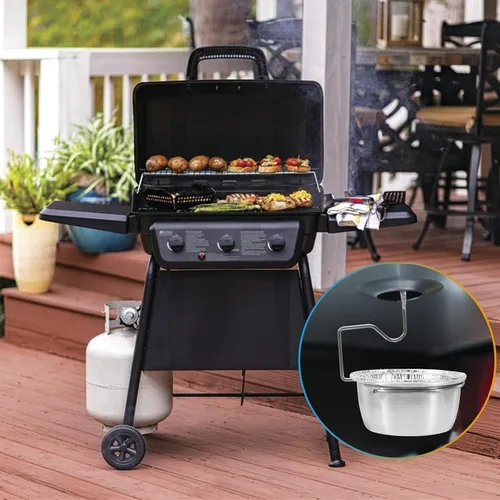 Miniatura 6 de Taza de grasa universal para parrillas Char-Broil Kenmore al aire libre y otras parrillas similares, taza recogedora de grasa con soporte y paquete