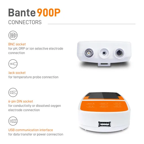 Miniatura 4 de Bante 900P Medidor portátil de pH/conductividad/oxígeno disuelto Medidor de calidad de agua multiparámetro para medir pH, ORP, iones