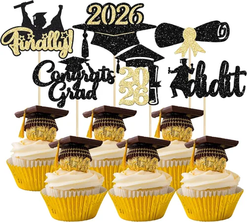 Miniatura 10 de Gyufise 1 paquete de decoración de pastel de graduación 2025 con purpurina de felicitaciones clase de 2025, decoración de pastel de diploma 2025