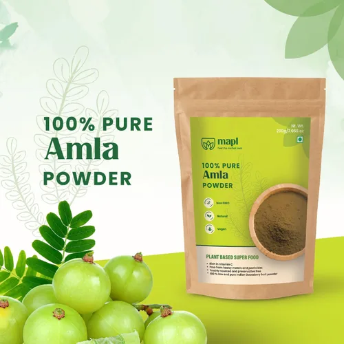 Miniatura 3 de MAPL Amla Powder (7.05 oz) – Superalimento indio orgánico para el cuidado del cabello Grosella espinosa india/polvo de amalaki 100% puro Apoya