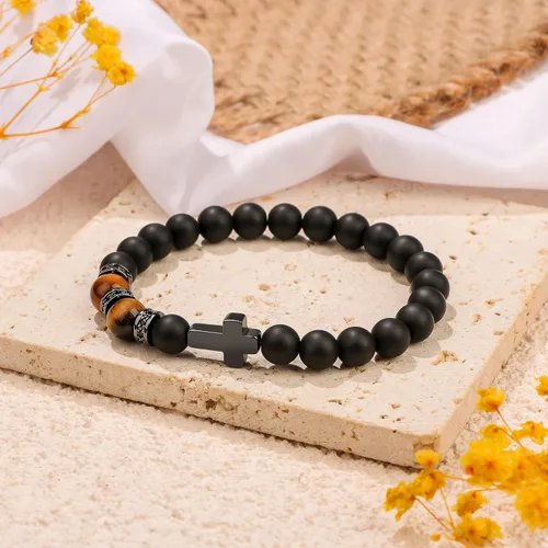 Miniatura 3 de Pulsera de cruz para hombres, para papá, hijo, nieto, marido, padrino, tío sobrino, hermano, regalo inspirador de ojo de tigre, pulsera curativa