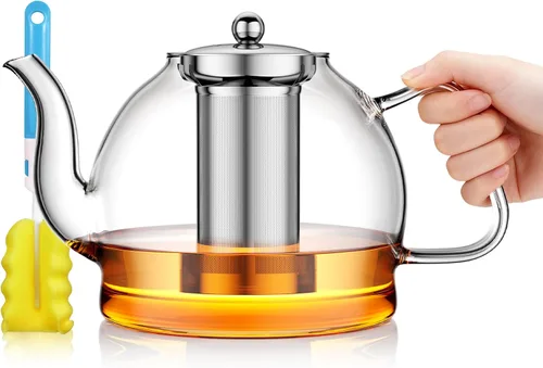 Miniatura 10 de Tetera de vidrio, tetera de 33 onzas / 33.8 fl oz con infusor extraíble, tetera transparente para té de hojas sueltas y té floreciente, hervidor