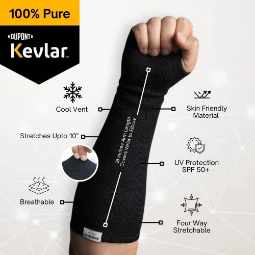 Miniatura 2 de Mangas de Kevlar resistentes, mangas resistentes a cortes de triple capa ANSI A5, mangas de protección de brazo para arañazos moretones y mordeduras
