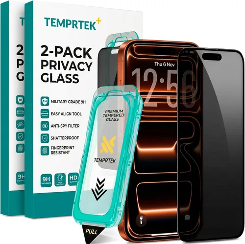 TEMPRTEK+ Paquete de 2 Protectores de Pantalla para iPhone 17 Pro Max Compatible con iPhone 16 Pro Max Protector de Pantalla de Privacidad - 9H