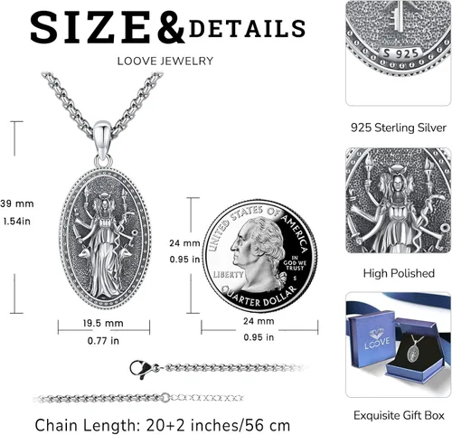 Miniatura 130 de Collar de pentagrama de plata de ley con triple luna, diosa celta, nudo celta, nudo de brujas, Ankh, sol y luna, Hécate, lilith, Santa Muerte