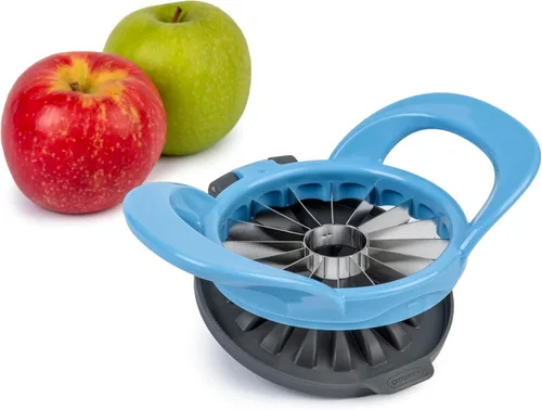 PrepWorks by Progressive - Cortador y descorazonador fino de manzana de 16 rebanadas apto para lavavajillas con cubierta de seguridad adjunta (azul