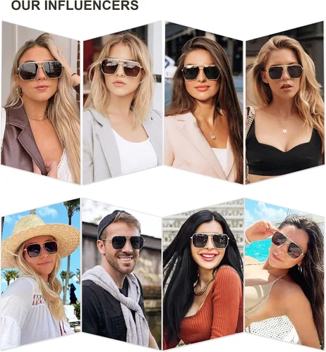 Miniatura 2 de SOJOS Gafas de sol polarizadas cuadradas retro de gran tamaño para mujeres y hombres, estilo vintage, UV400, gafas de sol clásicas grandes de metal