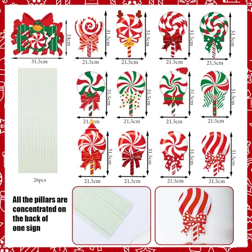 Miniatura 2 de JOICEE - Letreros de Navidad para exteriores, decoraciones de caramelo, letreros de caramelo de menta con piruletas con estacas para suministros