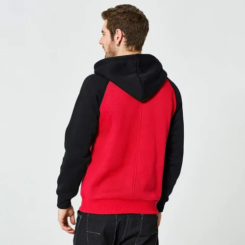 Miniatura 4 de Sudadera con manga larga estilo raglán en contraste, con forro polar, con capucha y bolsillo tipo canguro, para hombre