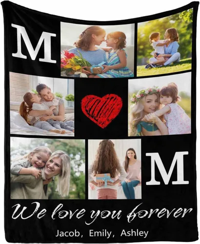 Miniatura 32 de InterestPrint Manta con foto, regalos personalizados para mamá, manta de collage de fotos personalizada para mamá de hija e hijo para cumpleaños