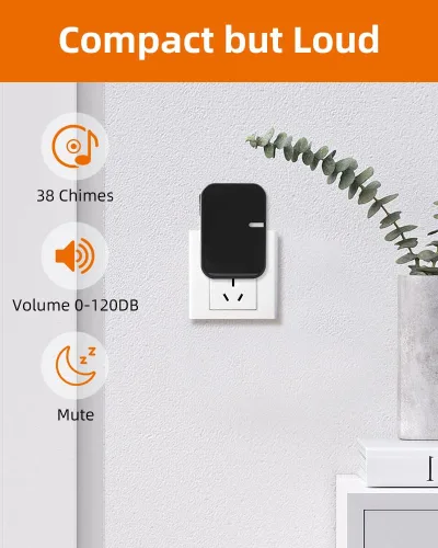 Miniatura 4 de Timbre inalámbrico sin batería, no necesita pilas, fácil instalación, rango de 600 pies, 38 campanillas, volumen ajustable, impermeable para aula