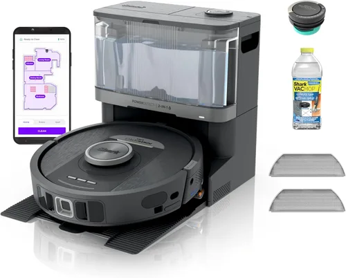 Robot aspirador y trapeador Shark, PowerDetect NeverTouch, autovaciado y autollenado, capacidad de residuos de 60 días, tanque de recarga de 30