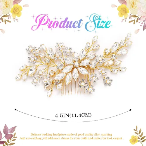 Miniatura 3 de Catery Peine de pelo de boda de cristal de flores Accesorios para el cabello con perlas de novia de novia Peines laterales tocados para mujeres
