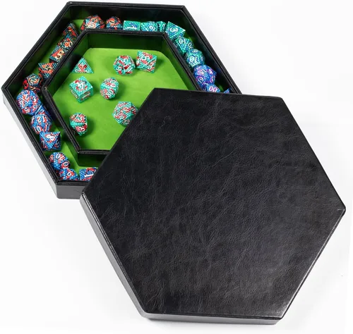 Miniatura 6 de DND - Bandeja de dados hexagonal 2 en 1, material de piel sintética, color verde, compatible con D&D, MTG, Dice Arena