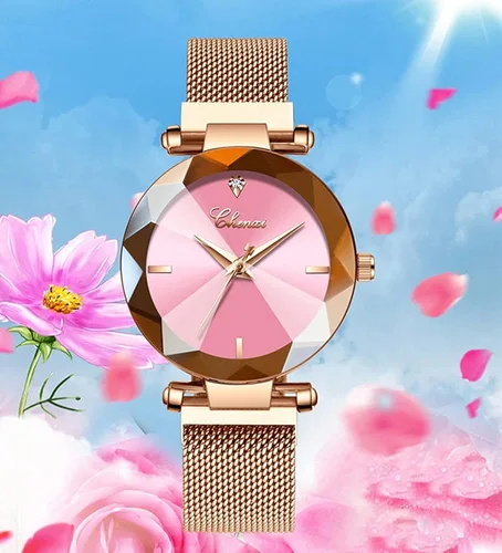 Miniatura 3 de BESTKANG Reloj analógico de cuarzo para mujer, esfera 3D, correa de malla rosa, reloj de pulsera para niñas y mujeres