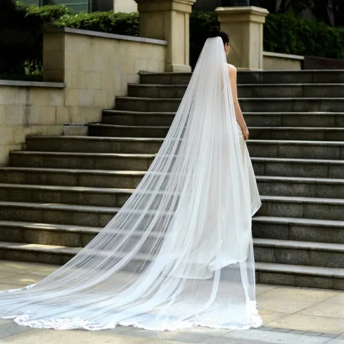 Miniatura 4 de velo de novia de tul suave con longitud catedral para mujer 1 nivel con peine 350cm