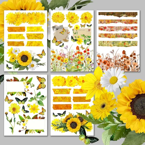 HANATABA - Paquete de papel (15 hojas de 8 x 11 pulgadas), flores y mariposas brillantes de verano HANATABA Vintage Art Deco para Decoupage
