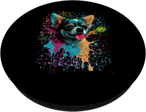 Miniatura 2 de Colorido Splash Art Chihuahua Retrato de cachorro Dueño PopSockets intercambiable PopGrip