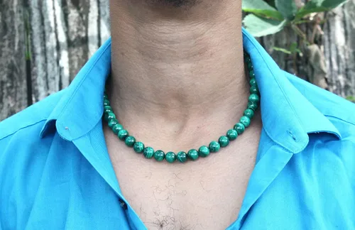 Miniatura 6 de Collar de cristal de malaquita para hombres y mujeres, joyería de malaquita con piedras preciosas auténticas, hecha a mano por el maestro chamán