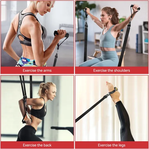 Miniatura 2 de Banda de Resistencia con Pedal para Pies Actualizada 2025, Cuerda Elástica de Tracción Ajustable de 4 Tubos, Equipo de Ejercicio de Fitness