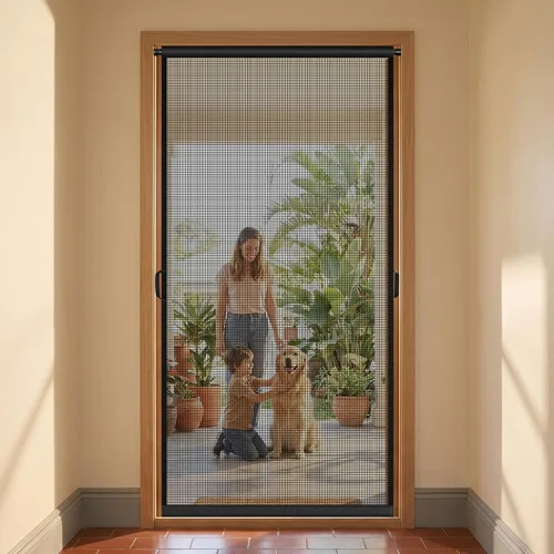 MAGZO - Puerta mosquitera colgante para puertas 24" x 80" (tamaño de cortina 26" x 81"), de fibra de vidrio mejorada con barra de tensión, gancho y