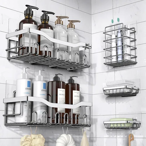 Miniatura 13 de EUDELE - Organizador de Ducha Adhesivo, Paquete de 5 Organizadores de Baño de Acero Inoxidable Resistente a la Oxidación con Gran Capacidad