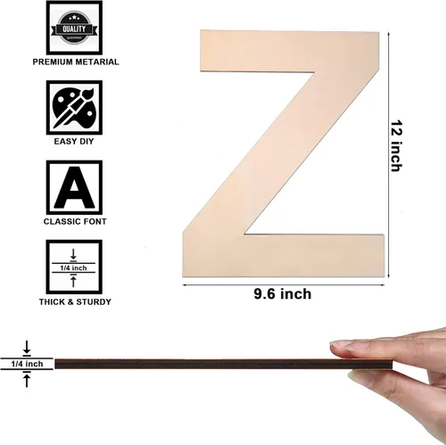 Miniatura 2 de Letra Z de madera de 12 pulgadas, letra Z de 1/4 de pulgada de grosor, grande de madera sin terminar para manualidades, decoración de pared del hogar