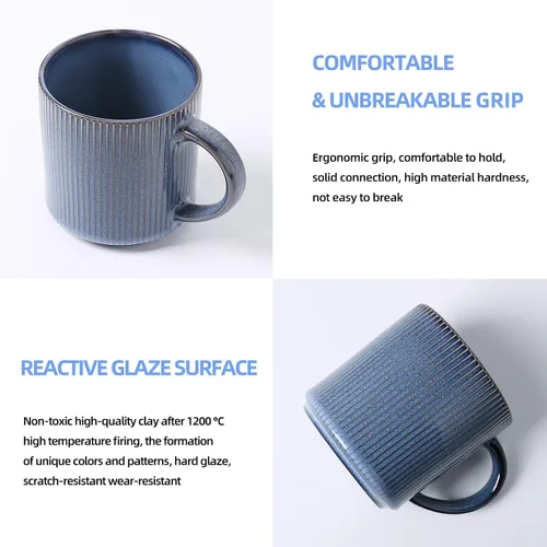 Miniatura 5 de MONITO Juego de 6 Tazas de Café de 16 Oz, Juego de Tazas de Café de Cerámica Rústica con Mango Grande, Vintage, Tazas de Café de Gres Rayadas