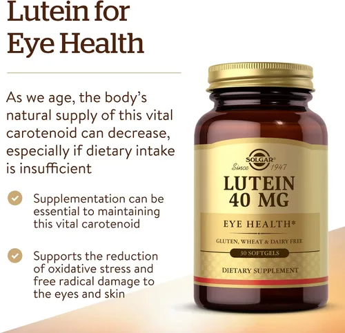 Miniatura 3 de Solgar Luteína 40 mg, 30 cápsulas blandas - Apoya la salud ocular - Ayuda a filtrar la luz azul - Contiene luteína FloraGLO - Sin gluten, sin