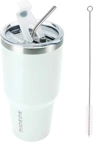 Miniatura 27 de BJPKPK - Vaso de 30 onzas con tapa y pajilla, de acero inoxidable con aislamiento de doble pared al vacío, color azul marino A-Azul Marino-30oz