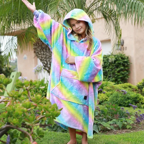 Miniatura 3 de Catalonia Manta con Capucha Arcoíris para Niños, Sudadera Manta de Forro Polar de Gran Tamaño Usable con Bolsillo Frontal Grande, Regalo