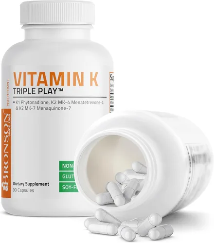 Miniatura 6 de Suplemento de Vitamina K Triple Play de Bronson (vitamina K2 MK7 / vitamina K2 MK4 / vitamina K1) 0,00002 oz, 1