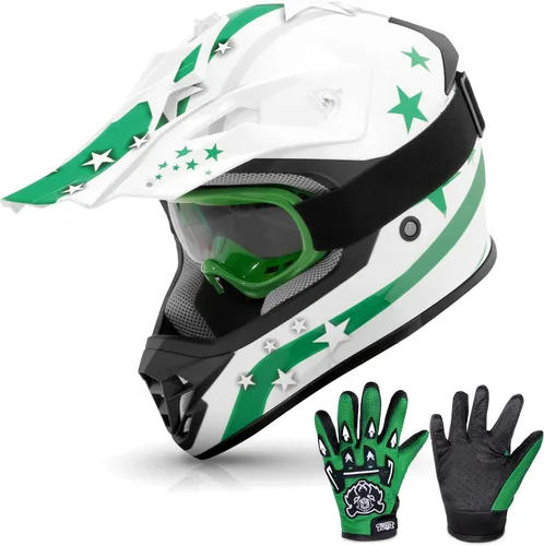TCMT Casco de motocross para jóvenes, certificado por DOT, casco de motocross ATV de cara completa para niños con gafas, guantes y bolsa para casco