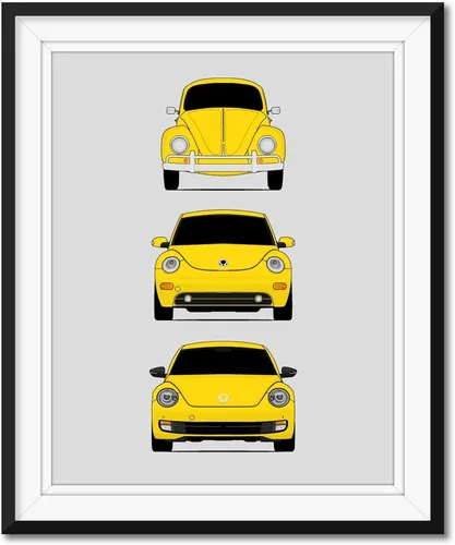 Custom Car Posters Póster hecho a mano compatible con Volkswagen Beetle Generations e impresión de VW Beetle (Tipo 1, New Beetle, A5), color 2.